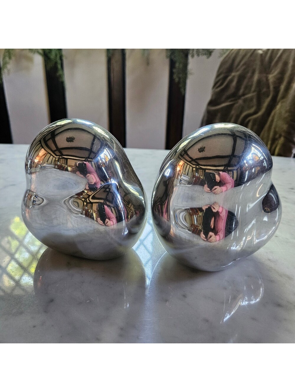 Vtg 90s Mukul Goyal Pair Bookends Chrome Biomorphic Blob Silver SET of 2